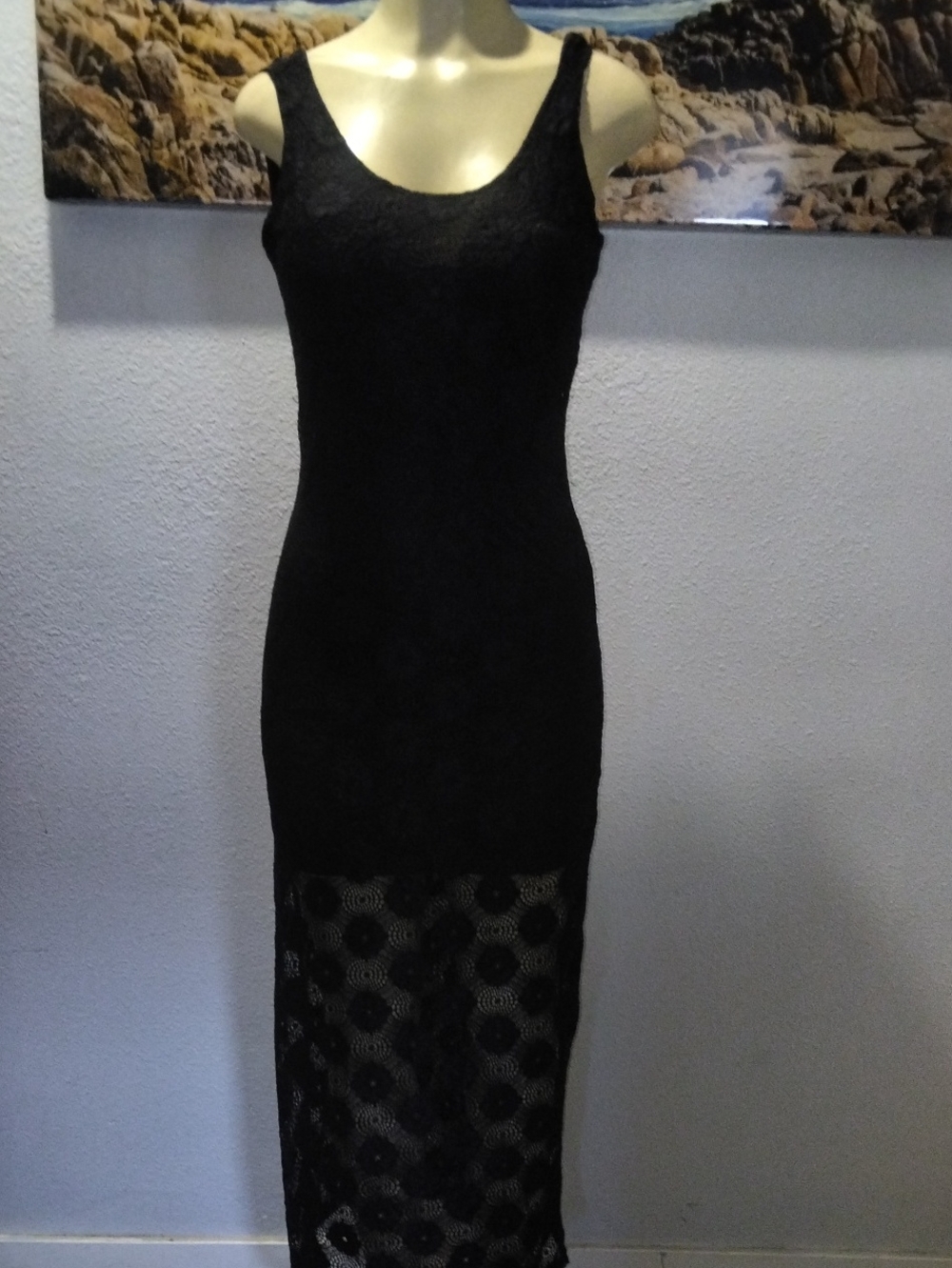 Black Lace Maxi Dress - Sleeveless Scoop Neck